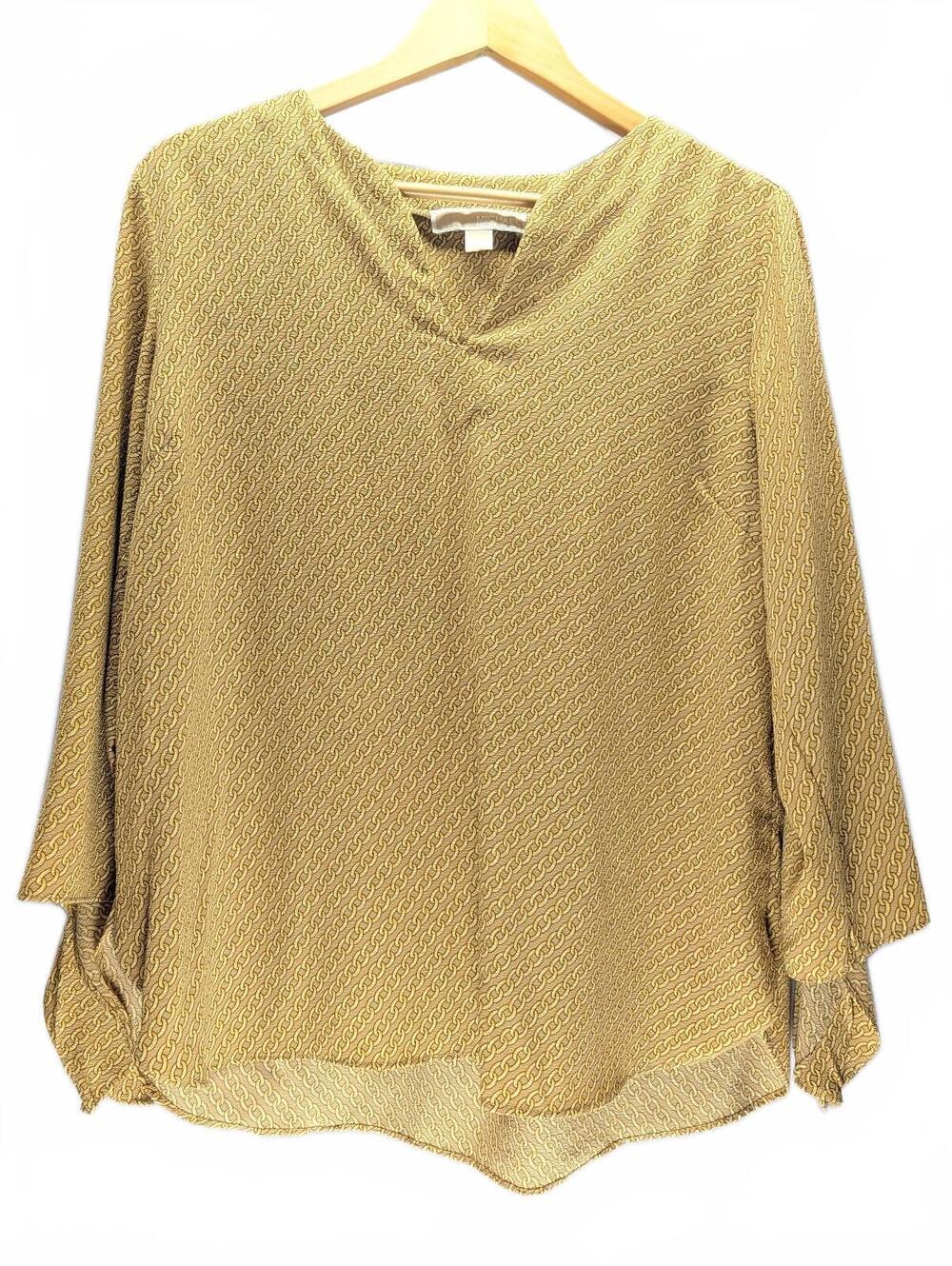 Michael Kors Women's Long Sleeve Chain Print Blouse Mustard